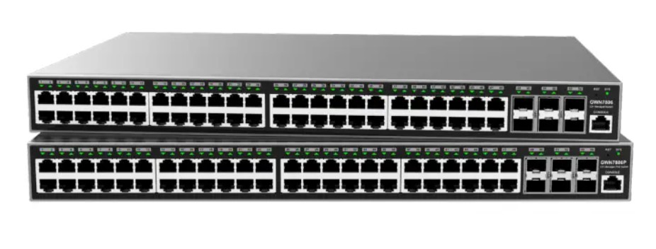 Switch gestionat Grandstream GWN 7806P, 48 porturi Ethernet, 6 sloturi SFP+, gri, 440x301x44mm