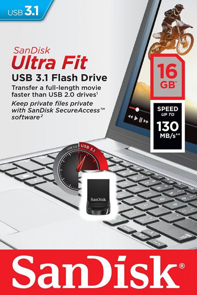Memorie USB SanDisk Ultra Fit 16 GB, USB 3.1, Negru