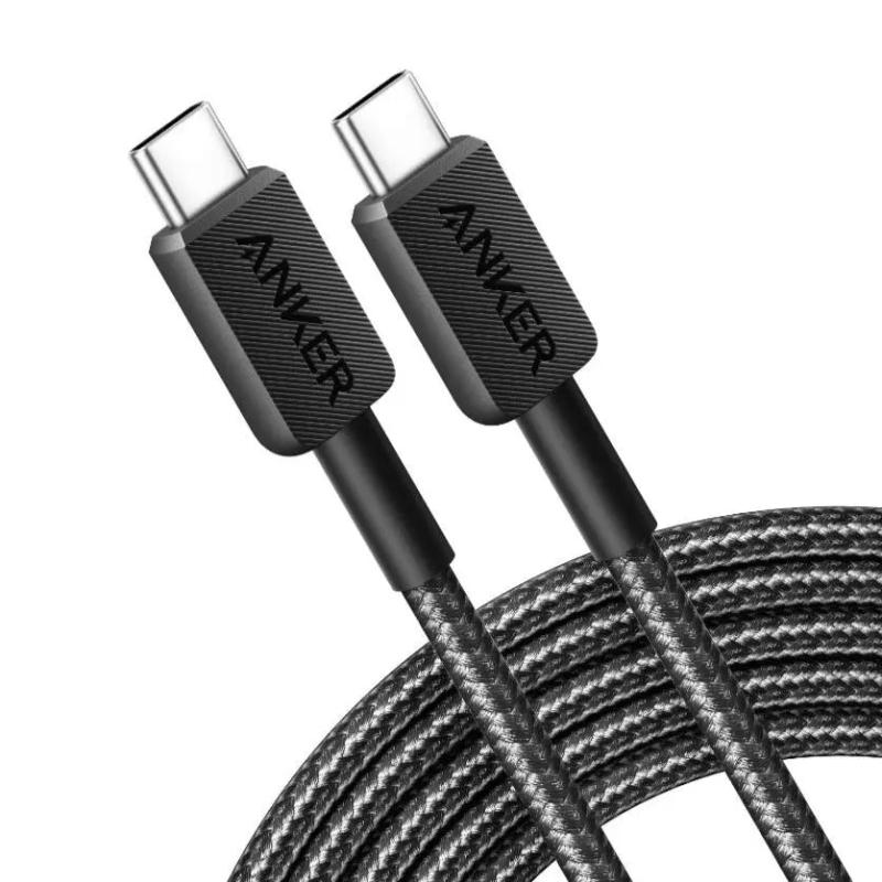 Cablu alimentare si date Anker, USB Type-C (T) la USB Type-C (T), 0.9m rata transfer 480 Mbps, 60W, invelis nylon, braided, Negru, „A81F5G11”