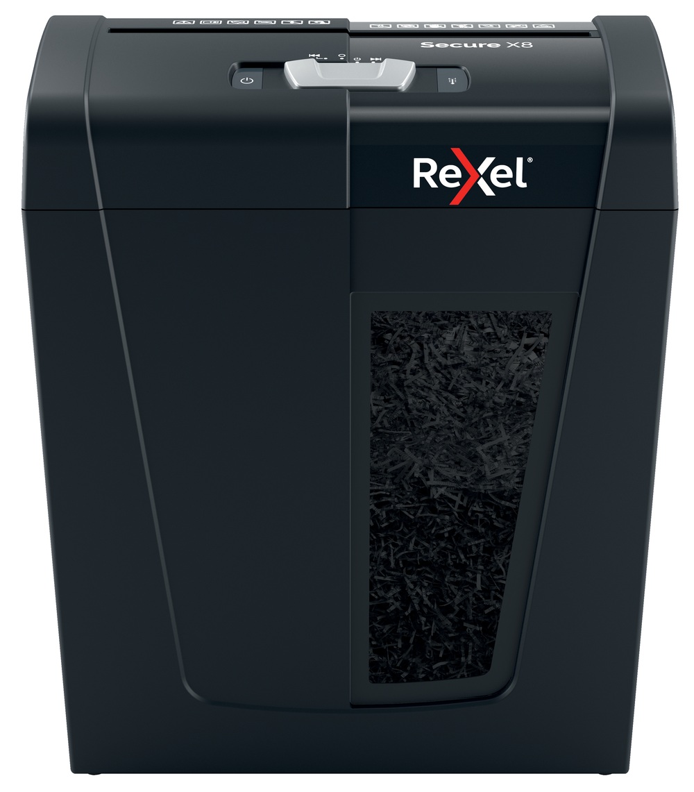 Distrugator documente manual REXEL SECURE X8, P4, cross-cut (confeti), 8 coli, 14l, negru - imagine 2