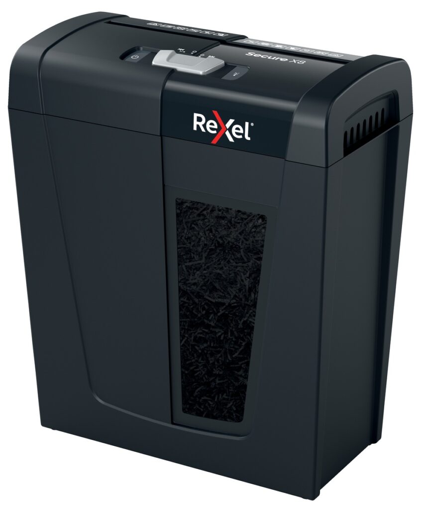 Distrugator documente manual REXEL SECURE X8, P4, cross-cut (confeti), 8 coli, 14l, negru