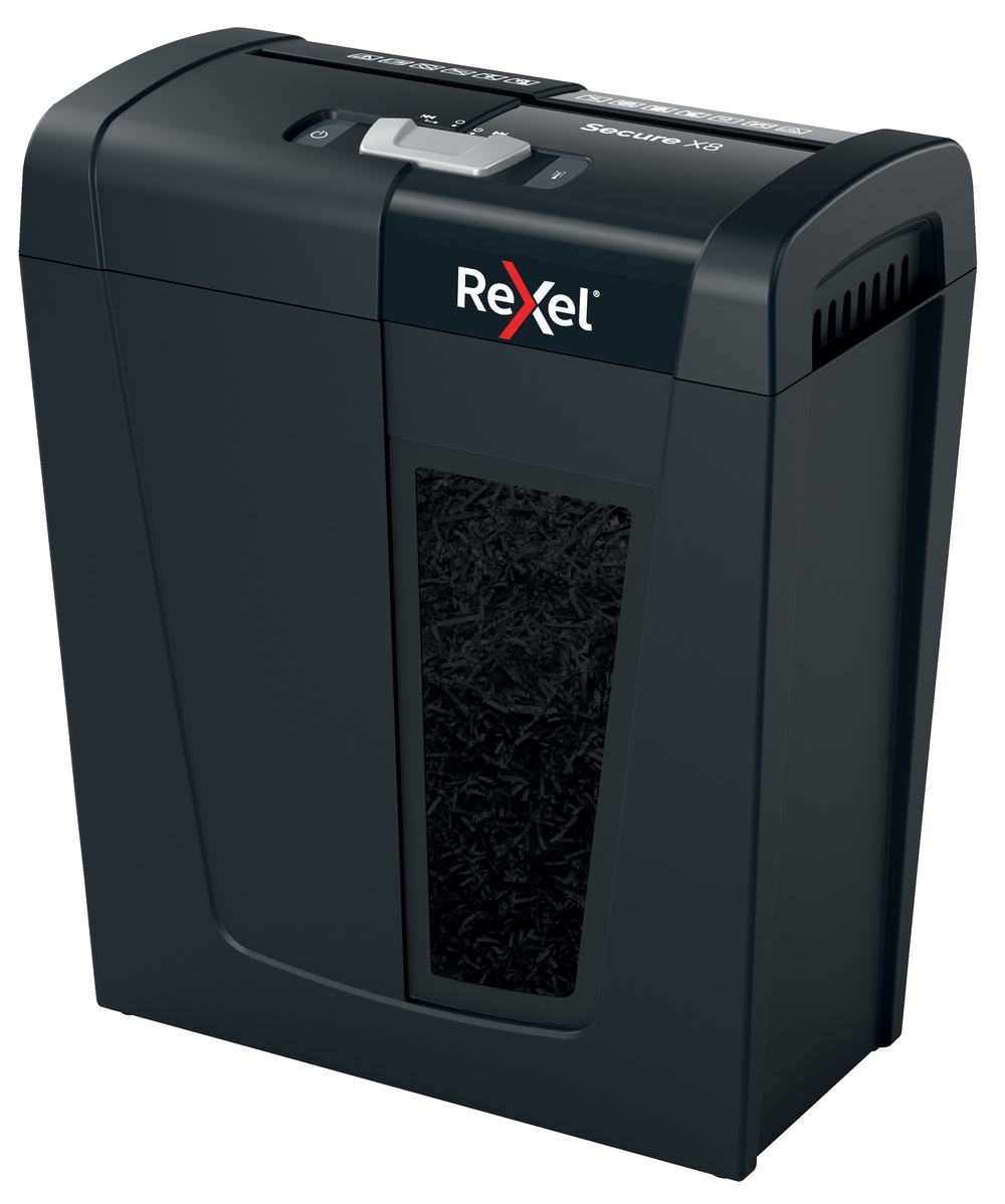 Distrugator documente manual REXEL SECURE X8, P4, cross-cut (confeti), 8 coli, 14l, negru