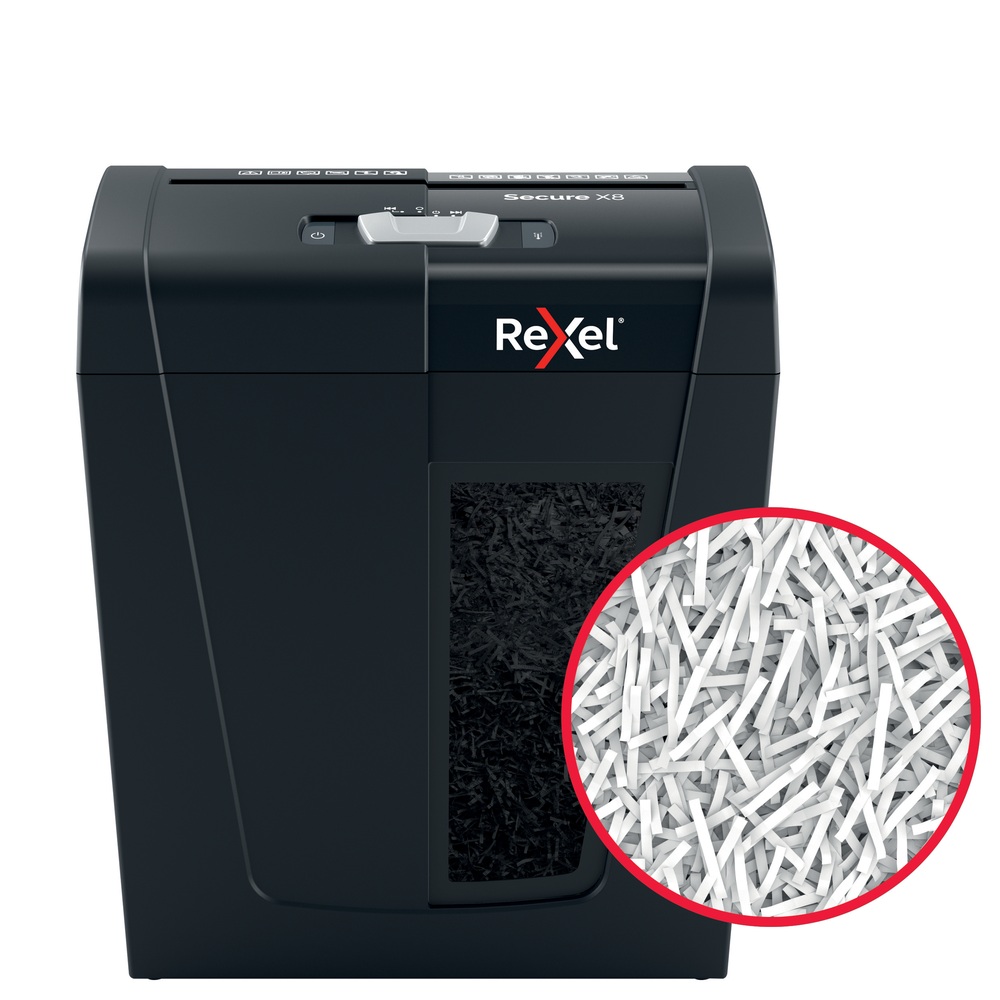 Distrugator documente manual REXEL SECURE X8, P4, cross-cut (confeti), 8 coli, 14l, negru - imagine 4