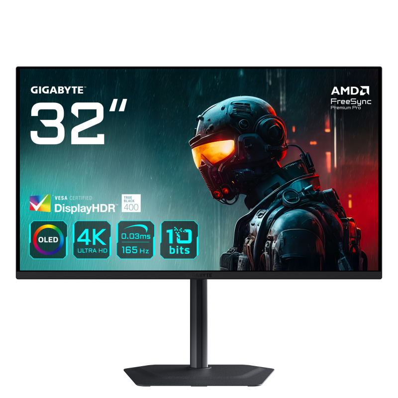 Monitor Gaming OLED Gigabyte MO32U 31.5″, 4K UHD (3840×2160), 165Hz, 0.03ms, AMD FreeSync Premium Pro, ClearMR 9000, VESA DIsplayHDR True Black 400, OLED Care, Boxe 5W x2, USB Type-C, Hub USB, 2x HDMI, Display Port, Pivot, VESA, negru