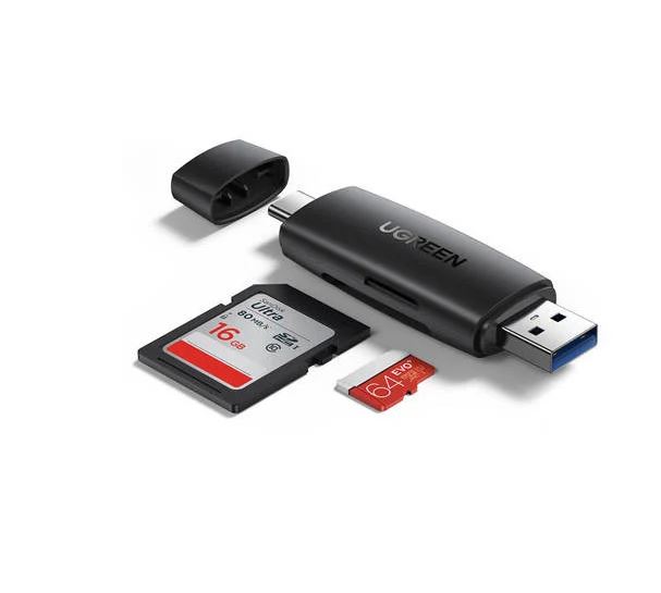 UGREEN CM304 USB + Adaptor USB-C Cititor de carduri SD + microSD (negru)