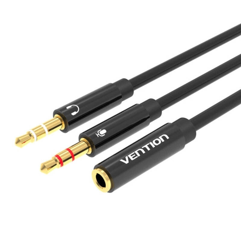 Cablu audio 2x 3,5 mm tata la 4 poli mama 3,5 mm 0,3 m Vention BBTBY Negru
