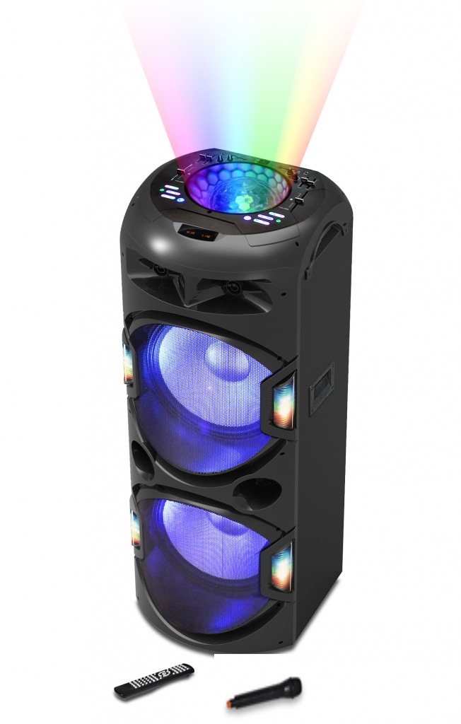 Boxa activa AKAI DJ-Y5L Discoball, Bluetooth, USB, SD card, Radio FM, intrare auxiliara, microfon wireless inclus