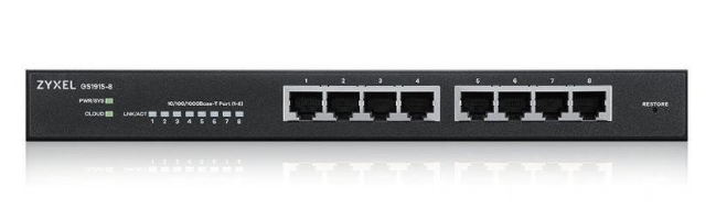 ZYXEL | GS1915-8-EU0101F | GS1915-8 | Switch | Smart Managed Standalone/ Nebula Cloud | Layer 2 |  Porturi 8 Gigabit | Fanless, „GS1915-8-EU0101F” (timbru verde 2 lei)