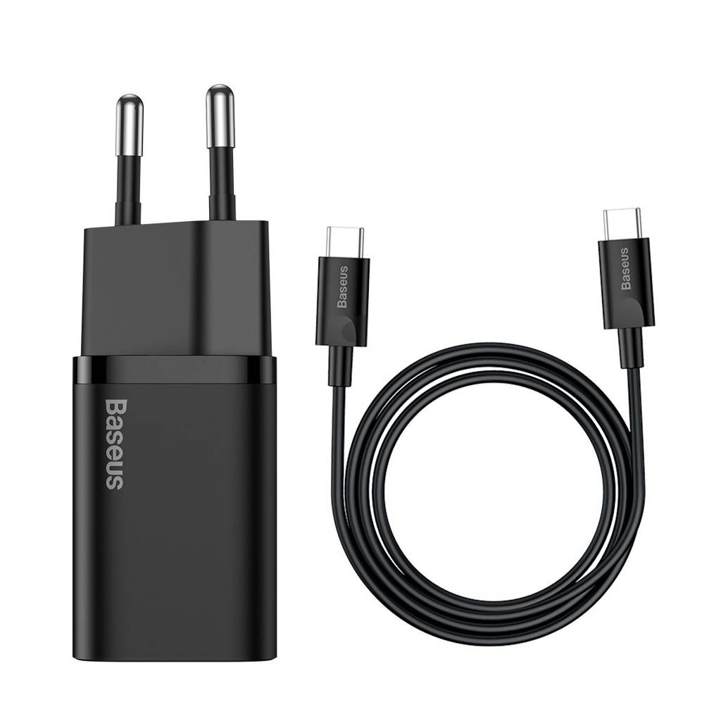 Incarcator rapid Baseus Super Si, 1x USB-C, 25W, cablu USB-C inclus, Negru