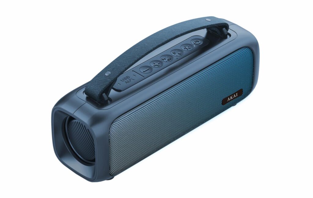 Boxa portabila Akai ABTS-08-BL, 8 W, Lumini RGB, FM Radio, Bluetooth, Albastru