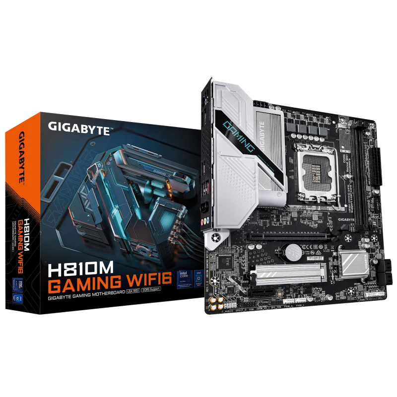 Placa de baza GIGABYTE H810M GAMING WIFI6, LGA1851, DDR5, BT, Wi-Fi, mATX, Negru
