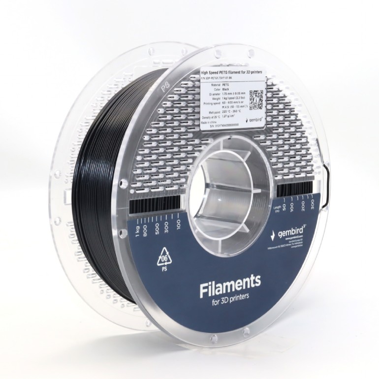 Filament 3D Gembird PETG 1,75mm 1kg, negru