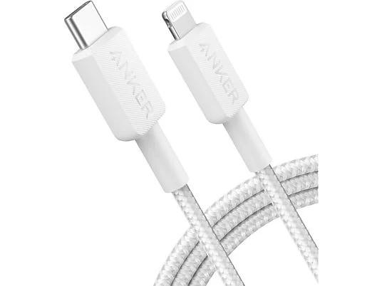 Cablu alimentare si date Anker, USB Type-C (T) la Lightning (T), 1.8m rata transfer 480 Mbps, invelis nylon, braided, Alb, „A81B6G21”