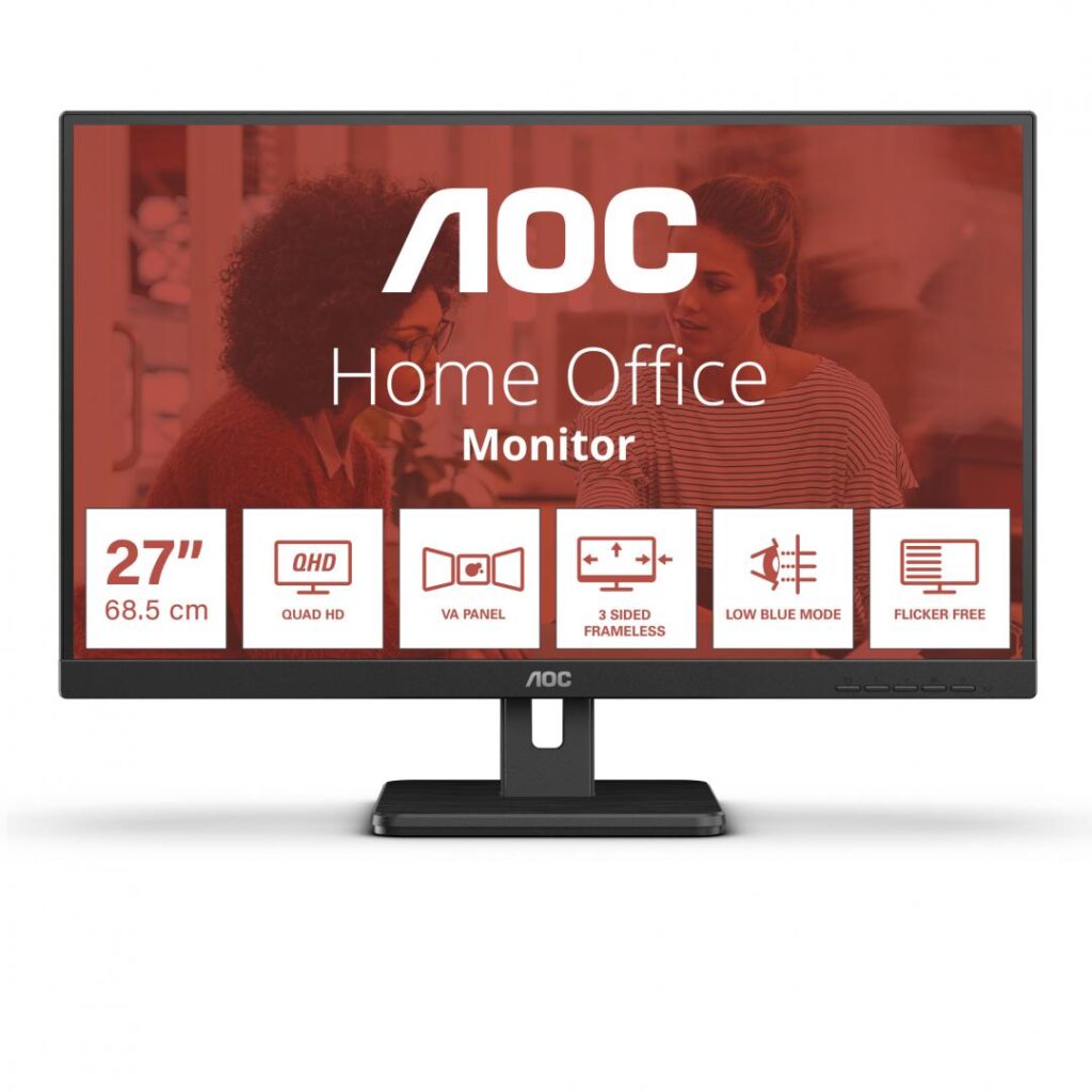 Monitor AOC 27″, VA, QHD 2560×1440, 75Hz 4ms, FlickerFree, Boxe 2Wx2, HDMI DisplayPort, USB hub, Q27E3UAM