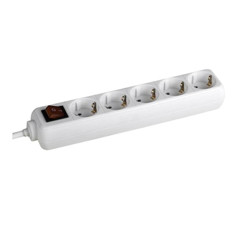 Prelungitor Bachmann SELLY 3812575, cu intrerupator, 5 prize, 16A, H05VV-F 3G1mm2, IP20, cordon 5m, Alb