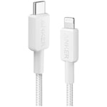 Cablu alimentare si date Anker, USB Type-C (T) la Lightning (T), 0.9m rata transfer 480 Mbps, invelis nylon, braided, Alb, „A81B5G21”
