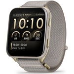 Smartwatch Garmin Venu® X1, Soft Gold cu spate din titan si curea din nailon French Gray