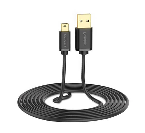 CABLU USB Ugreen, „US132” USB 2.0 (T) la Mini-USB (T) 5 Pin, 1m, conectori auriti, negru, „10355” (timbru verde 0.08 lei) – 6957303813551