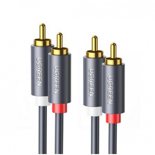 CABLU audio Ugreen, „AV104” 2 x RCA (T) la 2 x RCA (T), 1.5m, conectori auriti, negru „10517” (timbru verde 0.18 lei) – 6957303815173