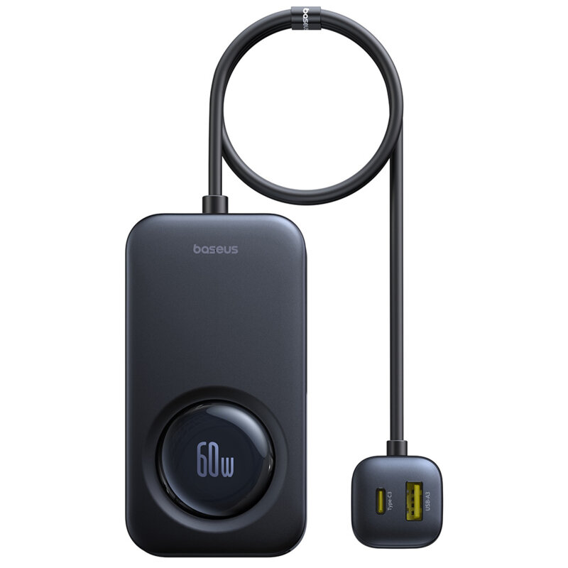 INCARCATOR auto Baseus PrimeTrip VW1, Quick Charge 60W, 2 x USB, 3 x USB Type-C, pt. bricheta auto, cablu retractabil, negru „C00069000121-00” (timbru verde 0.18 lei) – 6932172687465