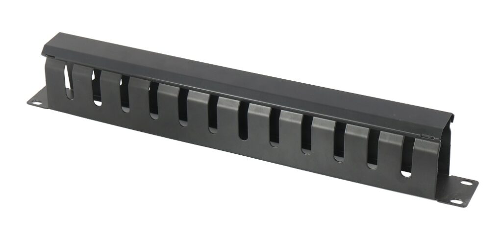 PANOU gestionare cabluri SPACER, tip masca orizontala cu capac, 19 inch, 1U, negru, „SPCM-1UC-BK-03”