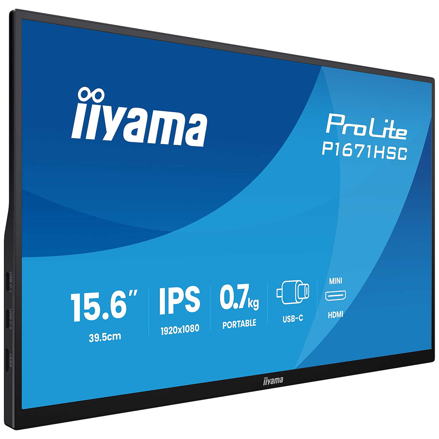 Monitor Portabil IPS LED Iiyama 15.6" P1671HSC-B1, Full HD (1920 x 1080), Mini HDMI (Negru) "P1671HSC-B1" (timbru verde 7 lei) - imagine 3