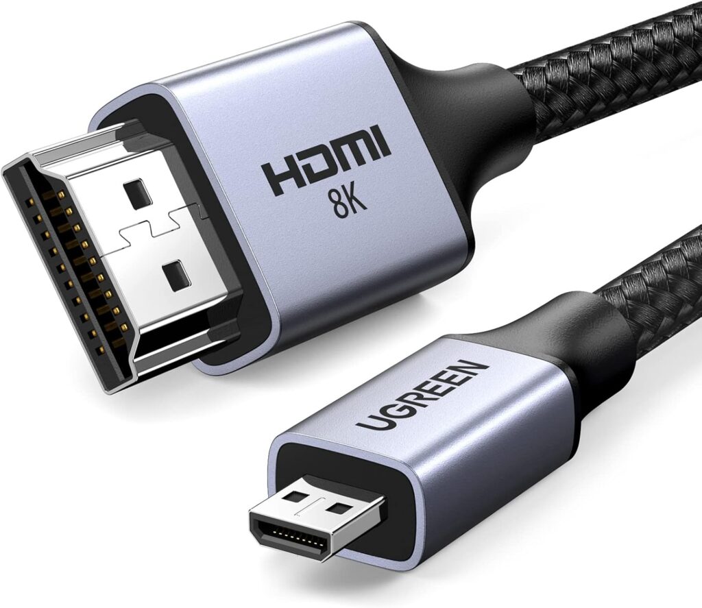 CABLU video Ugreen, „HD164” micro HDMI (T) la HDMI (T), rezolutie maxima 8K/60Hz, HDMI 2.1, braided, 2m, negru „15517” (timbru verde 2.00 lei)- 6941876215171