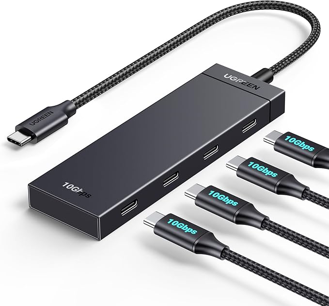 HUB extern Ugreen, „CM806” porturi USB Type-C: USB Type-C 3.2 x 4, conectare prin USB Type-C, lungime 0.5 m, negru, „35584” (timbru verde 0.8 lei) – 6941876235841