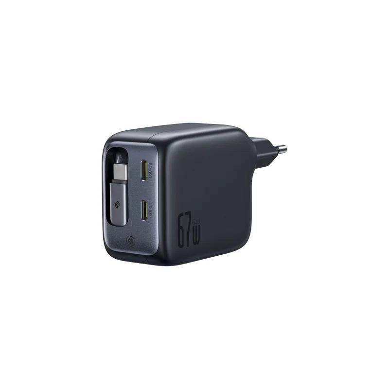 INCARCATOR retea Baseus EnerCore CJ11, Quick Charge 67W, 2 x USB Type-C, cablu USB Type-C retractabil integrat, negru "E0121E00" (timbru verde 0.18 lei) - 6932172696498