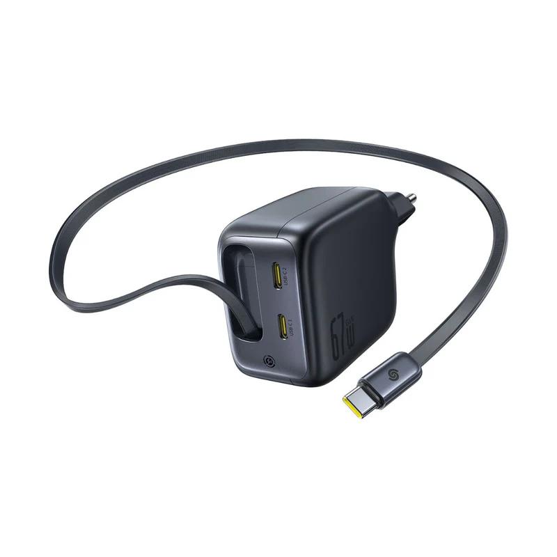 INCARCATOR retea Baseus EnerCore CJ11, Quick Charge 67W, 2 x USB Type-C, cablu USB Type-C retractabil integrat, negru "E0121E00" (timbru verde 0.18 lei) - 6932172696498 - imagine 3