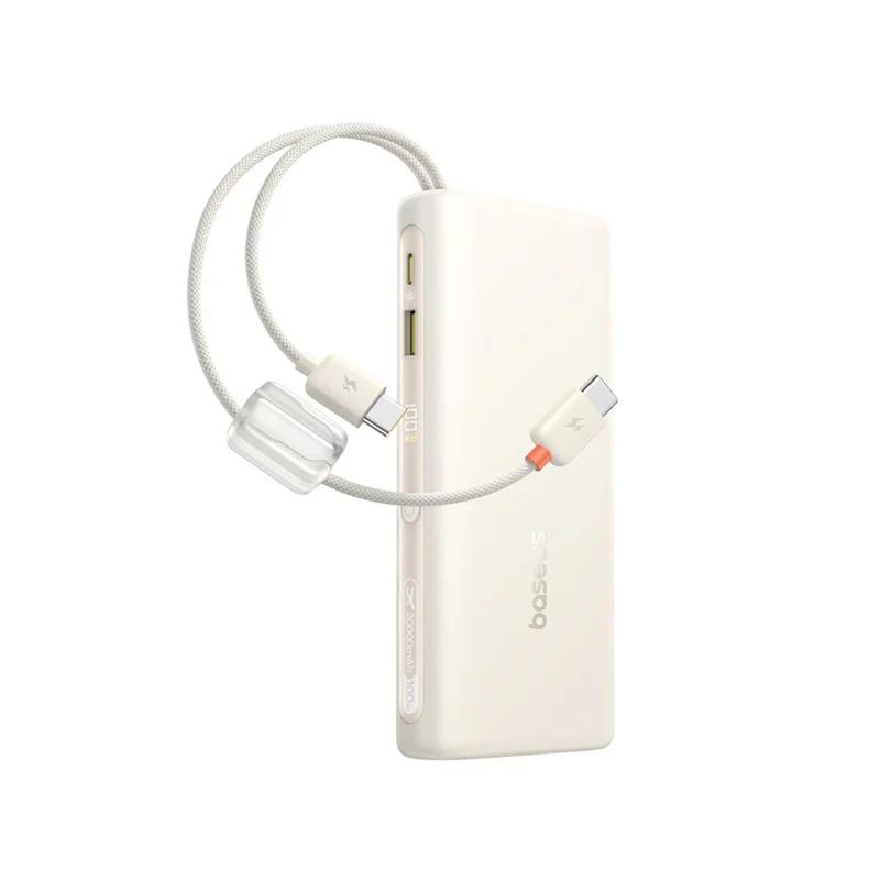 POWER BANK Baseus EnerFill FC41, display, cablu integrat retractabil 2 x USB Type-C, capacitate 20000mAh 100W, alb "E0028N04" (timbru verde 0.98 lei) - 6942521201815 - imagine 3