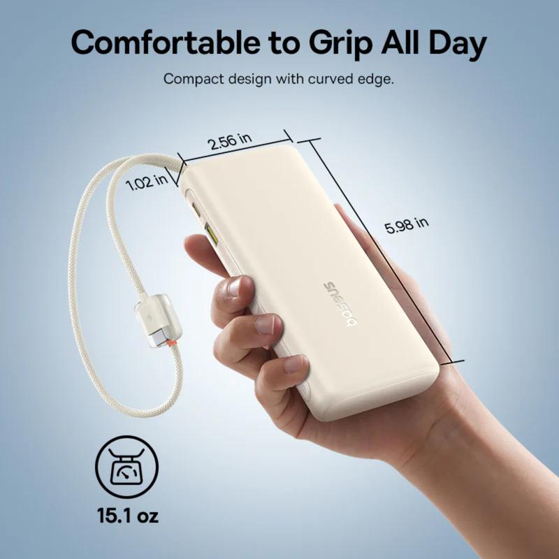 POWER BANK Baseus EnerFill FC41, display, cablu integrat retractabil 2 x USB Type-C, capacitate 20000mAh 100W, alb "E0028N04" (timbru verde 0.98 lei) - 6942521201815 - imagine 4