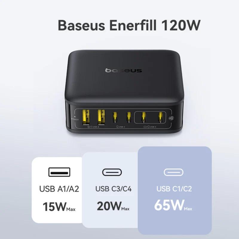 INCARCATOR retea Baseus EnerFill FH21, Quick Charge 120W, 4 x USB Type-C, 2 x USB, negru "E0120T00" (timbru verde 0.18 lei) - 6932172698331 - imagine 5