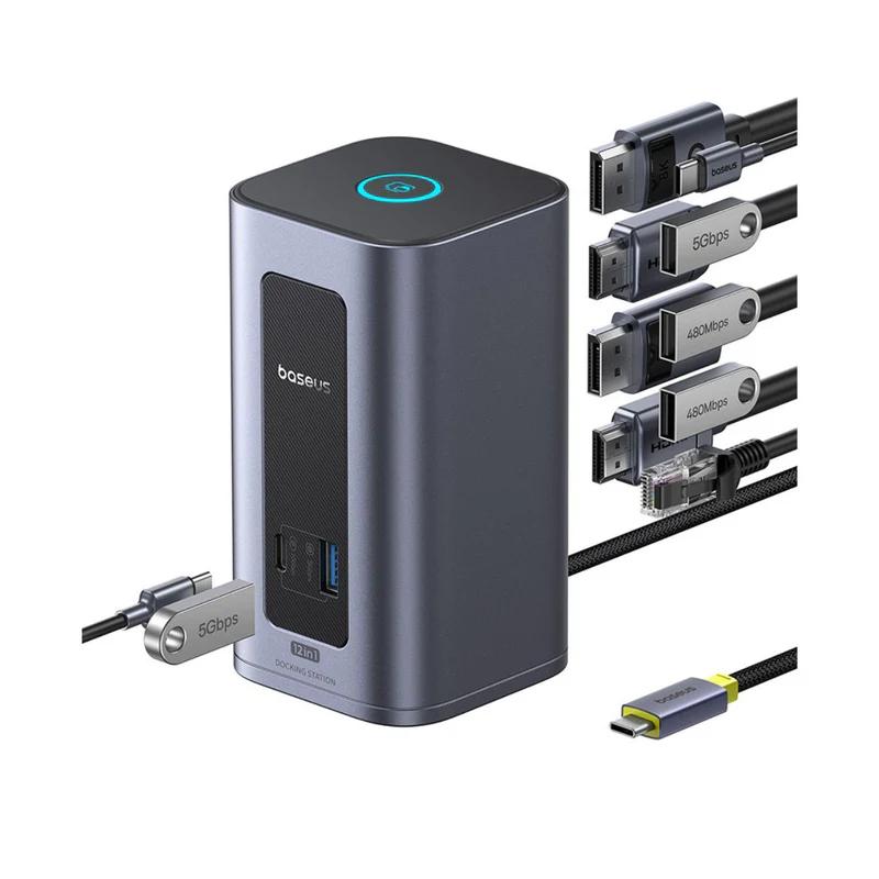 DOCKING Station Baseus Nomos NU1 Air Spacemate 12-in-1, conectare PC USB-C, 2xHDMI 2K@60,2xDP2K@60,2xUSB-C (10Gbps),2xUSB-A 5Gb,2xUSB-A,RJ45,PD 100W, gri "B0114400" (timbru verde 0.18 lei) - 6953156210981 - imagine 3