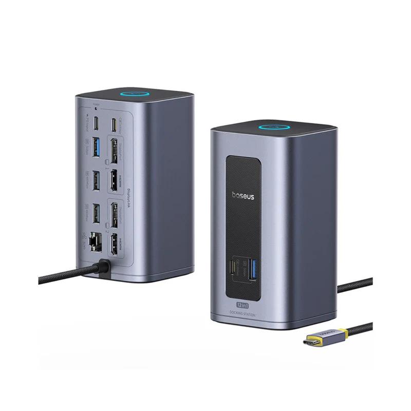 DOCKING Station Baseus Nomos NU1 Air Spacemate 12-in-1, conectare PC USB-C, 2xHDMI 2K@60,2xDP2K@60,2xUSB-C (10Gbps),2xUSB-A 5Gb,2xUSB-A,RJ45,PD 100W, gri "B0114400" (timbru verde 0.18 lei) - 6953156210981 - imagine 2