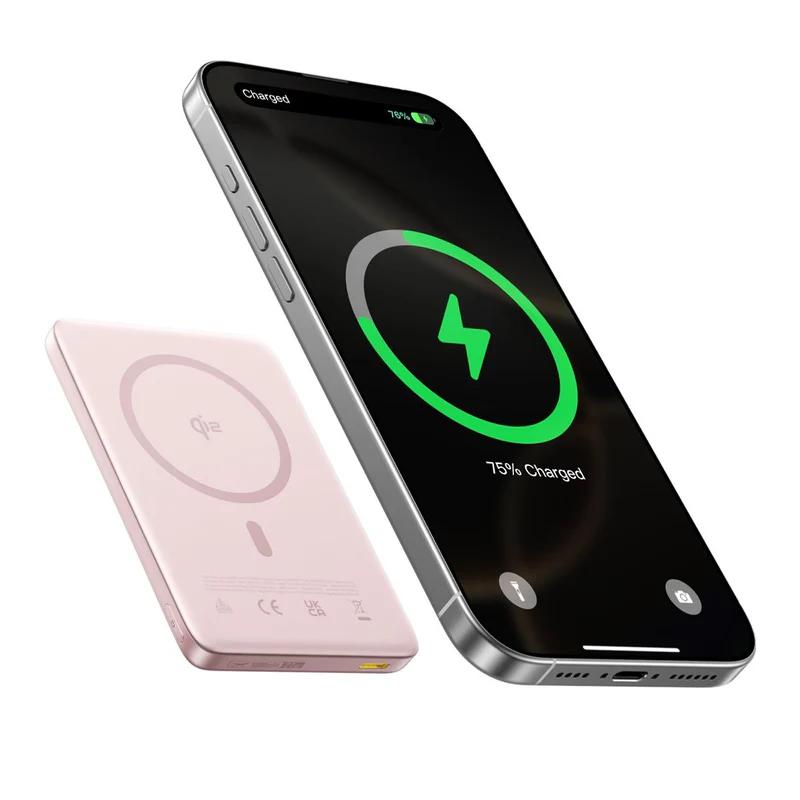 POWER BANK Baseus PicoGo AM41 Ultra-Slim Qi2, 10000mAh, 27W, prindere magnetica incarcare wireless 15W, 1 x USB Type-C, include cablu USB Type-C la USB Type-C 30cm, roz, "E0027202" (timbru verde 0.98 lei) - 6932172691691 - imagine 4