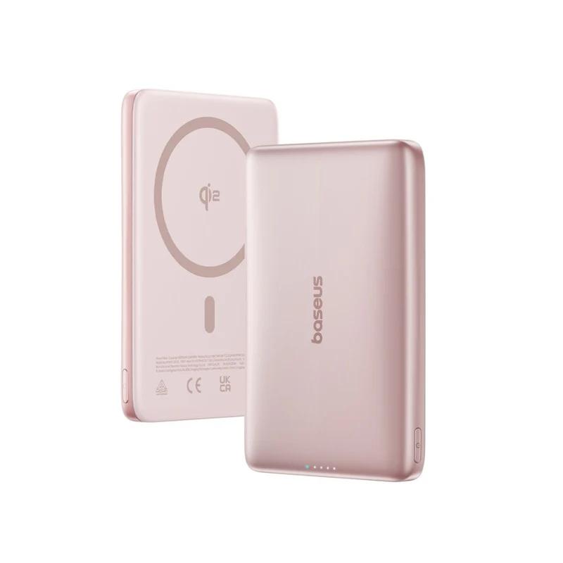 POWER BANK Baseus PicoGo AM41 Ultra-Slim Qi2, 10000mAh, 27W, prindere magnetica incarcare wireless 15W, 1 x USB Type-C, include cablu USB Type-C la USB Type-C 30cm, roz, „E0027202” (timbru verde 0.98 lei) – 6932172691691