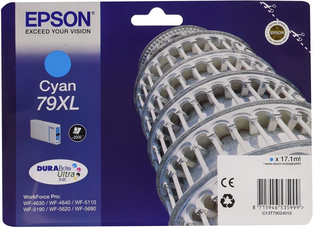 Cartus Cerneala Original Epson Cyan, T790240, pentru Workforce Pro WP-5110|51490|5620|5690,  , (timbru verde 0.15 lei), „C13T79024010″(RAPO)