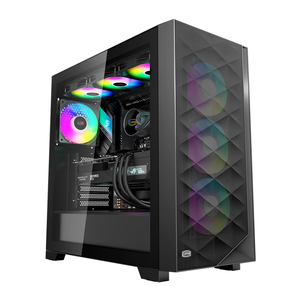 CARCASA PCCOOLER, Middle Tower, ATX, fara sursa, sticla securizata, 3 ventilatoare incluse, iluminare ARGB, negru, USB 3.2 gen 2 x 2, mic, audio, „C3D510 ARGB BK”