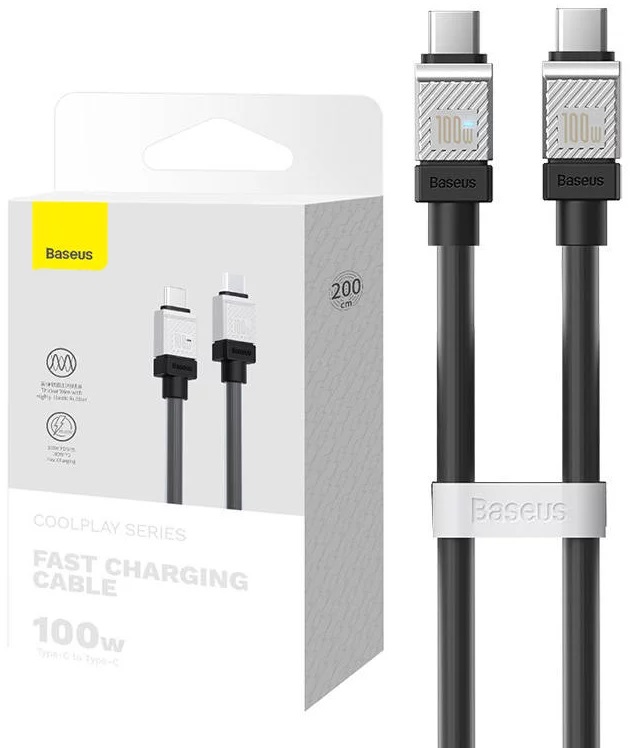 CABLU alimentare si date Baseus, Fast Charging Data Cable pt. smartphone, USB Type-C (T) la USB Type-C (T),  E-marker, 100W, 2m, negru, „CAKW000301” (include TV 0.18lei) – 6932172626686