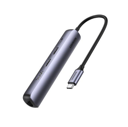 DOCKING Station Ugreen Ultra Slim, „CM418” conectare PC USB Type-C, USB 3.0 x 2|HDMI x 1/4K/30Hz|RJ-45 Gigabit LANx1|USB Type Cx1 PD 100W, aluminiu, gri „10919” (timbru verde 0.8 lei) -6957303819195