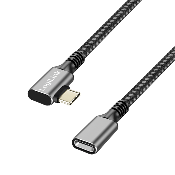 CABLU alimentare si date LOGILINK, pt. smartphone, USB 3.2, USB Gen Type-C (T) la USB Type-C (M) la 90 grade, 2m, PD 100W, 2 x ecranat, aluminiu, braiding, negru&gri, „CUA0112” (timbru verde 0.08 lei)