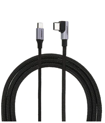 CABLU alimentare si date Ugreen, „US255”, Fast Charging Data Cable pt. smartphone, USB Type-C la USB Type-C 60W/3A Angled 90°, braided, 1m, gri „50123” (timbru verde 0.08 lei) – 6957303851232