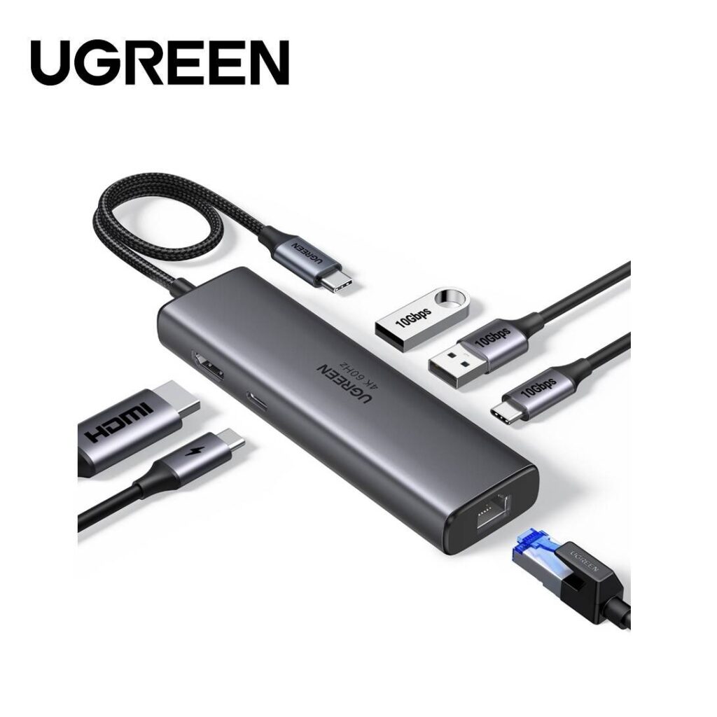 DOCKING Station Ugreen, „CM512” conec PC USB Type-C, USB 3.2 x 2| RJ-45 x 1|HDMI 4Kx1 la 60Hz|USB-C x 1 PD 100W, aluminiu, gri „45000” (timbru verde 0.8 lei) – 6941876240005
