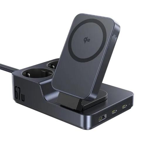 INCARCATOR RETEA Baseus Nomos Powerstrip, QC 67W, 2 x AC, 2xUSB Type-C, 1 x USB, 1 x incarcare wireless magnetica 15W, lungime cablu 1.5m, negru „E00078801123-00” (timbru verde 0.18 lei)-6932172689704