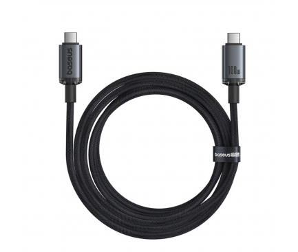 CABLU alimentare si date Baseus Crystal Shine, Fast Charging Data Cable pt. smartphone, thunderbolt, USB3.2 Type-C la USB3.2 Type-C 100W, video 4K@60Hz 1.5m, braided, negru „P10318204111-00” (timbru verde 0.18 lei) – 6932172657994