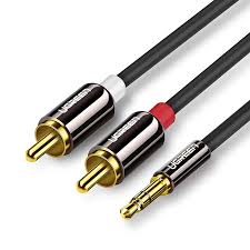CABLU audio Ugreen, „AV116” stereo 3.5 mm jack (T) la 2 x RCA (T), 2m, conectori auriti, negru „10584” (timbru verde 0.18 lei) – 6957303815845