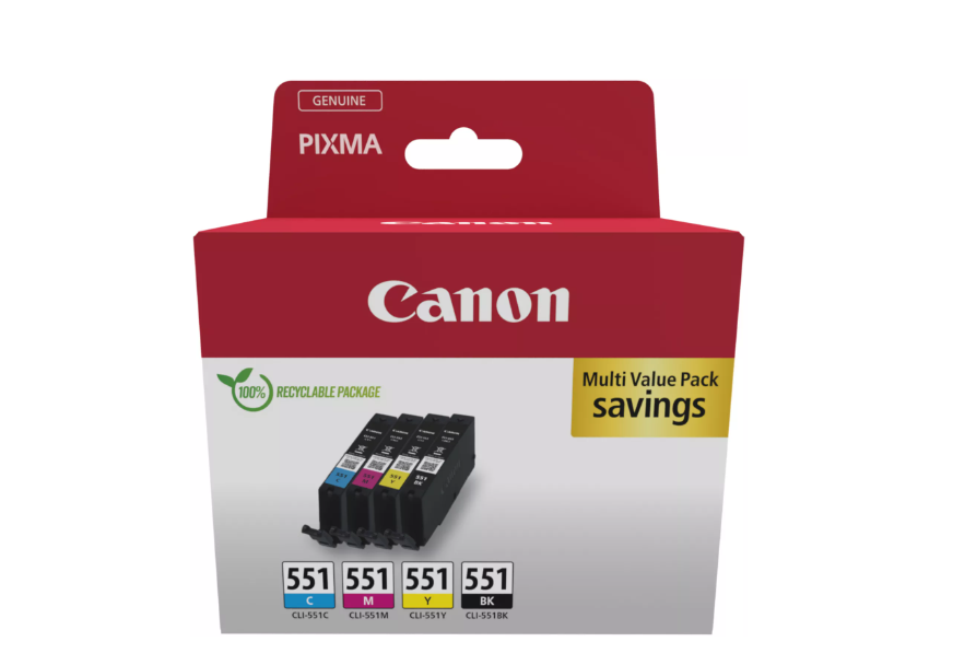 Combo-Pack Original Canon CMYK, CLI-551, pentru Pixma IP-7250|8750|IX-6850|MG-5450|5550|5650|6350|6450|6650|7150|7550|MX-725|925, 7ml, (timbru verde 0.60 lei), „6509B015AA”