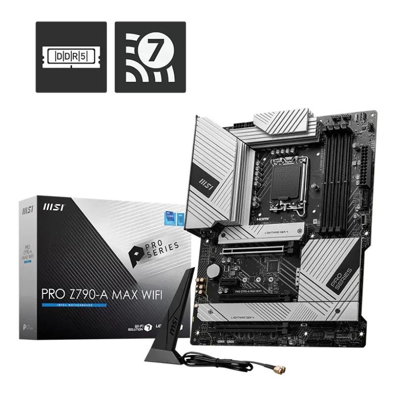 PLACI de BAZA MSI PRO Z790-A MAX WIFI, ATX, Socket 1700, Dual Channel 4xDDR5 7800+(OC)MHz, 3x PCIe x16 slot, 4x M.2 slot, 1x HDMI, 2x USB 3.2 Gen 1, 4x USB 2.0, 1x USB 3.2 Gen 2, 7.1 HD Audio, 2.5Gbps LAN, 3Y „PRO_Z790-A_MAX_WIFI”