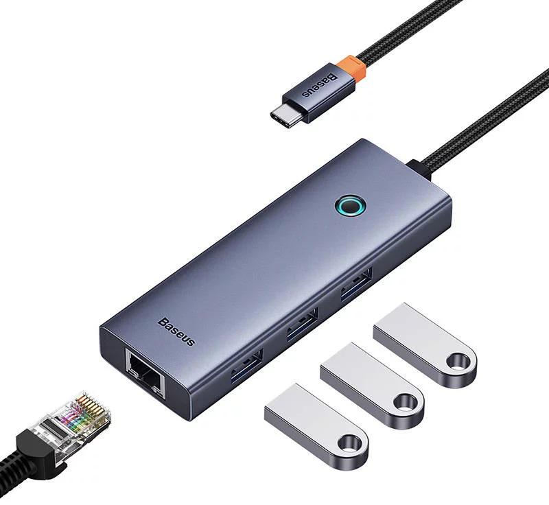Baseus Multihub 4 porturi UltraJoy Type-C la 3 x USB 3.0 /1 x LAN+RJ45 Gri - imagine 7